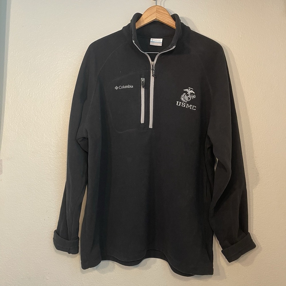 Columbia Men's XXL Fast Trek Quarter Zip Pullover Black Fleece USMC Marine Corps